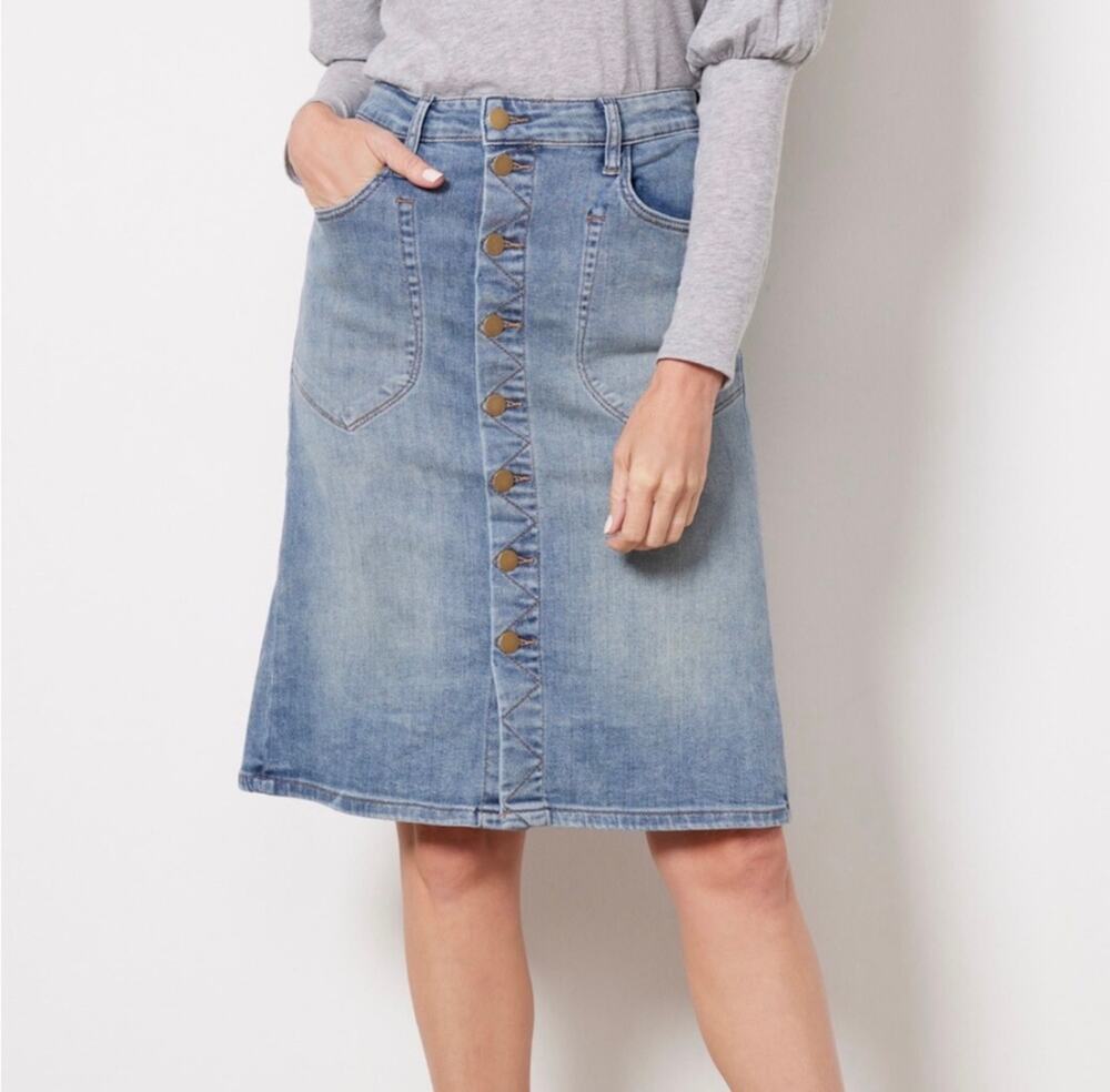 Kut from the Kloth Rose Denim Button Front Skirt 8